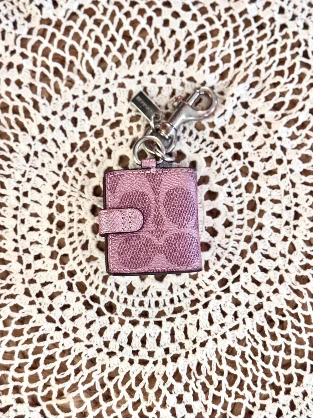 Coach Metallic Pink Signature Logo Photo Frame Bag Charm